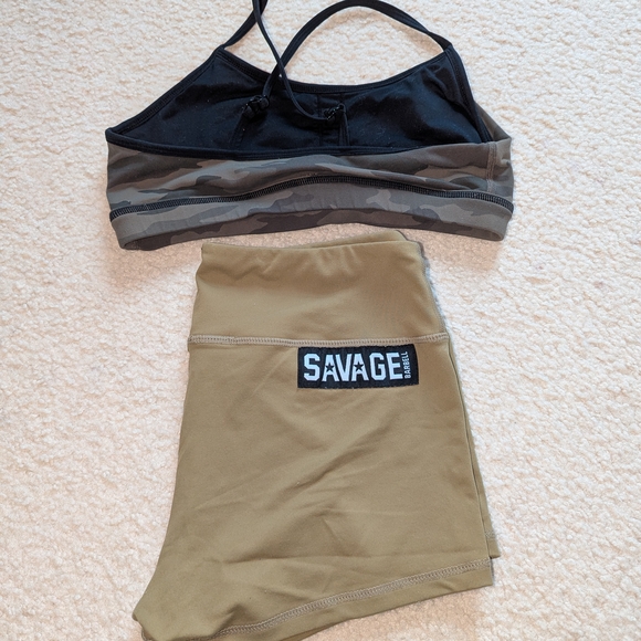 Savage Camo Sports Bra and Army Green Shorts Set - Picture 3 of 5